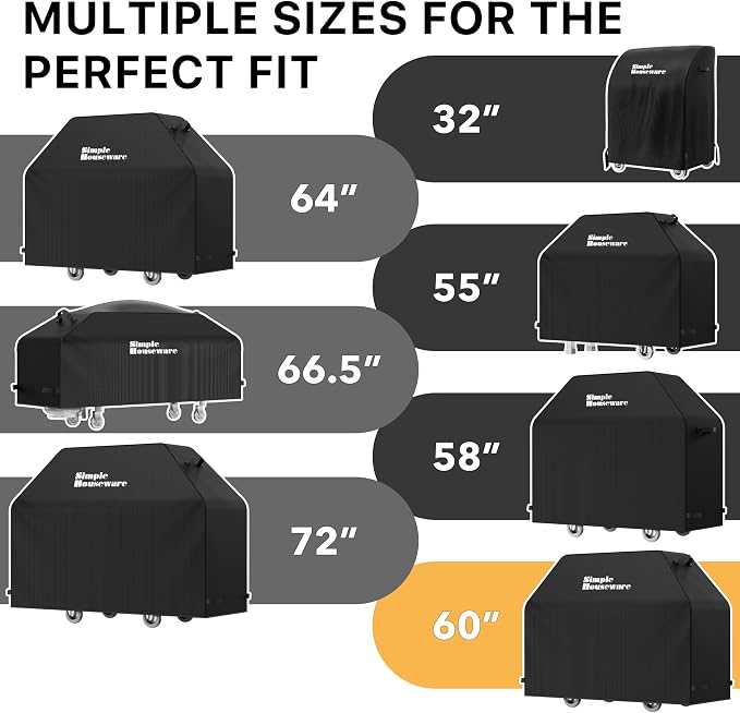 Simple Houseware 60 in. Heavy-Duty BBQ Gas Grill Cover, 600D Polyester Waterproof, Weather-Resistant