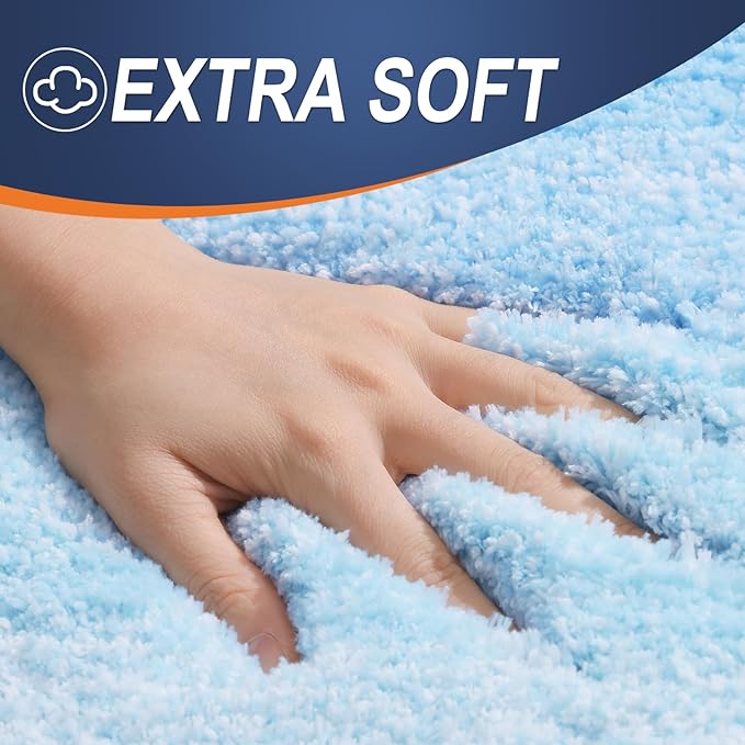 OLANLY Bathroom Rugs Mat 59x20, Extra Soft Absorbent Microfiber Bath Rugs, Rubber Backing, Quick Dry, Machine Washable Bath Mats for Bathroom Floor, Tub and Shower, Home Decor Accessories, Sky Blue