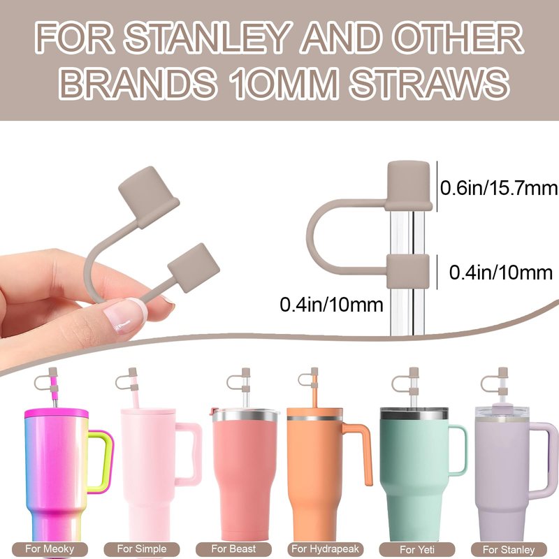 GGDECA 7Pcs Straw Cover Cap for Stanley Cup,Simple 10mm(0.4inch) Silicone Straw Toppers for Stanley 40&30oz Tumbler Accessories-Brown