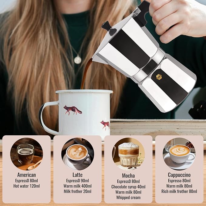 12 Cup Aluminum Moka Pot Classic Stovetop Espresso Coffee Maker 600ml 20oz Coffeemaker Percolator Mocha Pot Greca Coffee Maker Cafe Makers for Italian and Cuban Café Brewing Silver