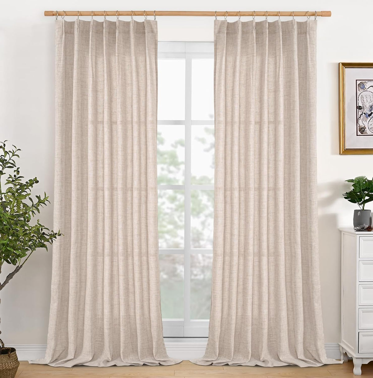 YoungsTex Linen Semi Sheer Curtains 90 Inch Length 2 Panels for Living Room, Light Filtering Textured Drapes Natural Rustic Window Treatments with Pinch Pleated for Living Room Bedroom, 40 X 90 Inch