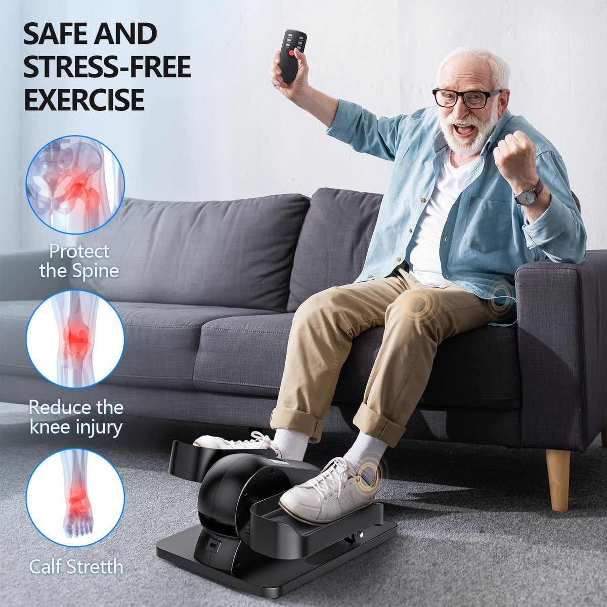 Under Desk Elliptical Machine - Portable Mini Exerciser for Seniors | Quiet Electric Foot Pedal for Home Office