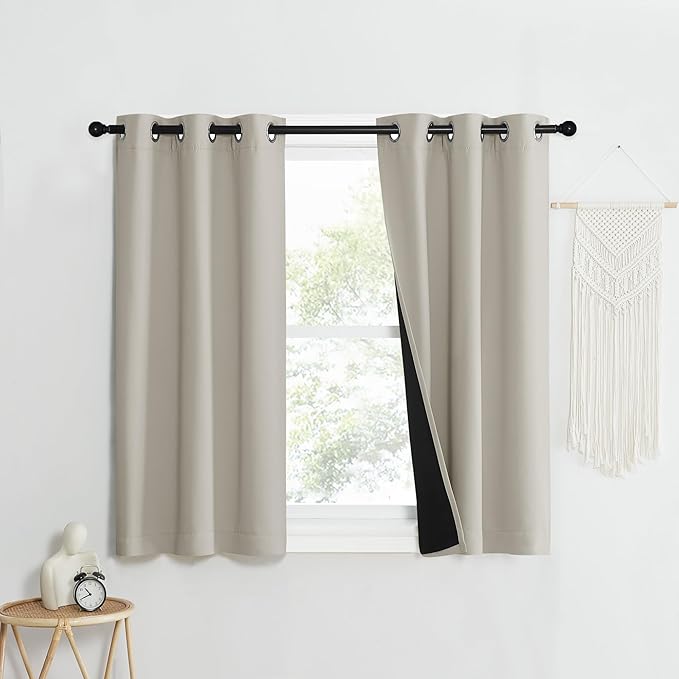 NICETOWN Natural 100% Blackout Lined Curtains, 1 Pair, 2 Thick Layers Narrow