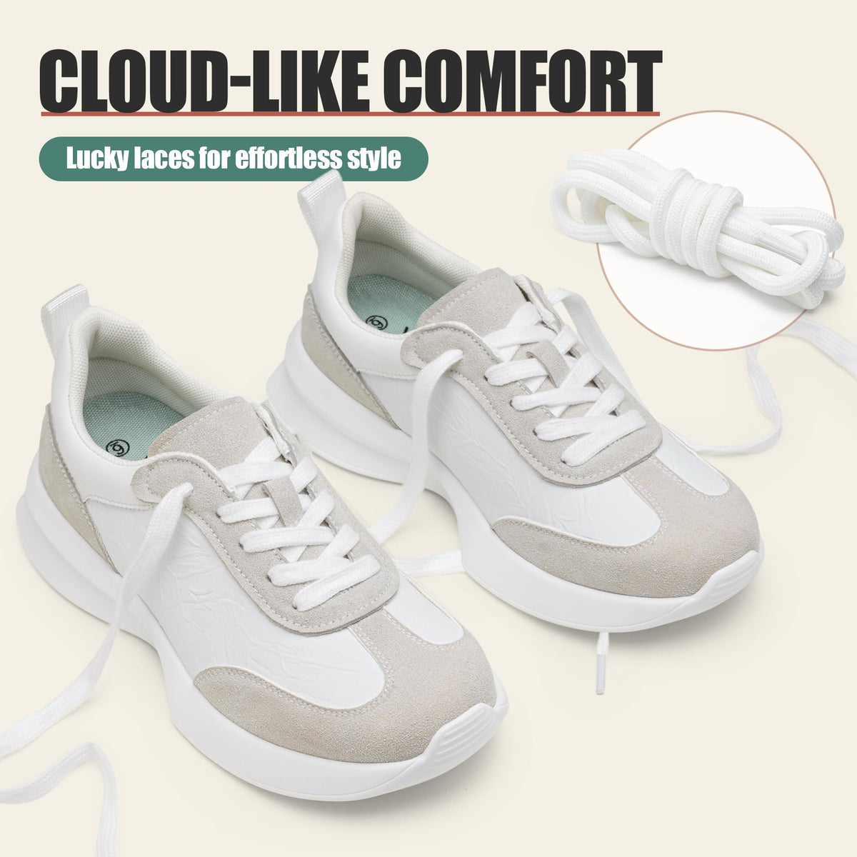 Vepose Women's White Grey Lightweight Platform Sneakers Chunky Casual Tennis Shoes, Memory Foam Non Slip, Suede Pu Lace Up, Everyday Walking Travel Office Size 8.5(CJY8216 White Grey 08.5)