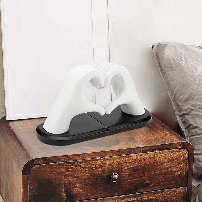 White Bookends, Heavy Duty Bookend Holder Decor, Finger Heart Shaped, Modern Art Sculpture, Bookends Decorative, Boho Decor for Desktop Bedroom Study Room(White)