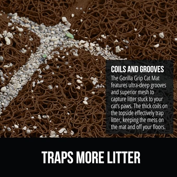 GORILLA GRIP Cat Litter Box Mat, 35x23, Water Resistant, US Designed Kitty Litter Trapping Mats, Easy to Clean, Scatter Control, Less Mess and Clean Floors, Kitten Supplies for Indoor Cats, Brown