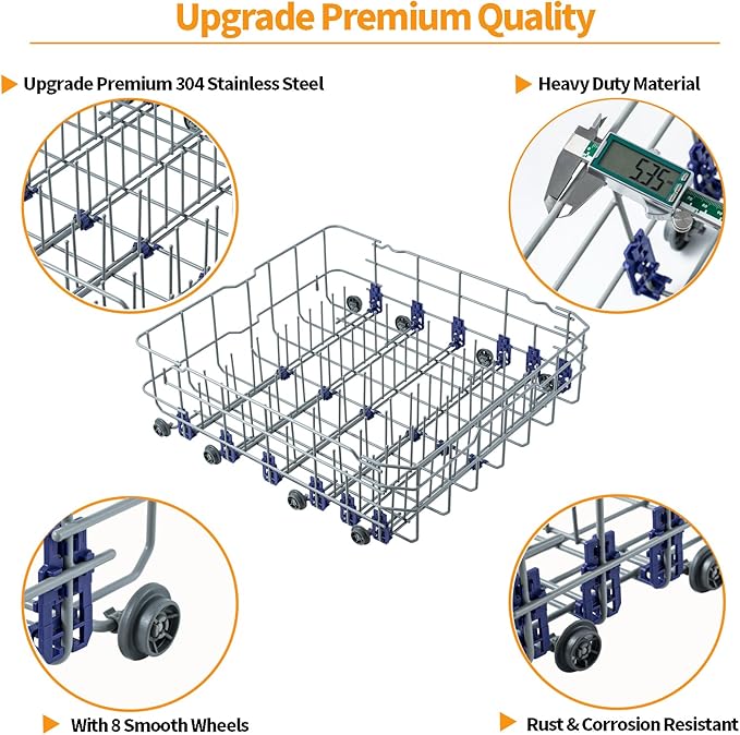 Upgraded 3751DD1001C 3751DD1001J Dishwasher Lower Rack Replacement Parts for LG Dishwasher Rack LDF7774ST LDF5545ST Lower Dishrack LG Dishwasher Bottom Rack Direct Drive Dish Washer Drawer Wheels