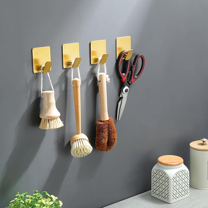 DELITON Gold Towel Hooks- 4 Pack Adhesive Hook