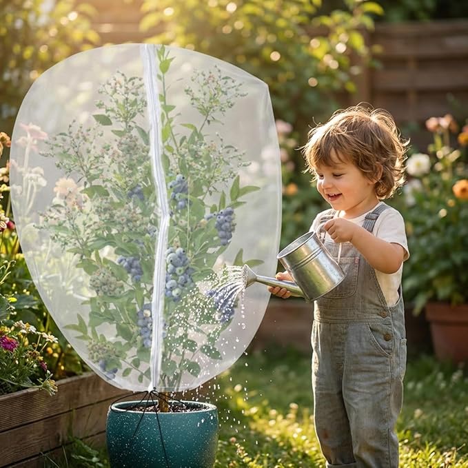 Gardtree 2PCS 2.6 × 3.2 FT Bird Insect Barrier Fruit Tree Netting, Double Zipper & Drawstring, Garden Bird Netting for Blueberries, Tomatoes, Peppers, Shrubs – Reusable Mesh Barrier