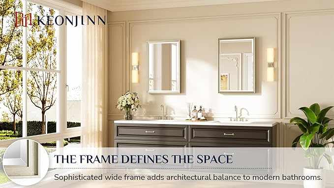 Keonjinn 20" x 30" Brushed Nickel Bathroom Mirrors