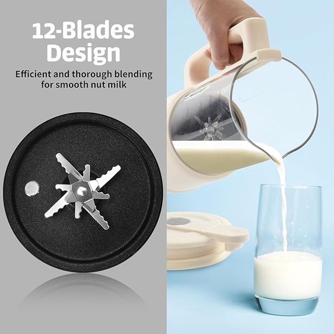 Nut Milk Maker, 8 in 1 Homemade Automatic Plant-Based Milk, Soy Milk, Oat Milk, Almond Milk, Coconut Milk & More, Multifunctional/12 Hours Timer/Auto-Clean/Room Temp/Keep Warm/Boil/Room Temp/Low-Noise
