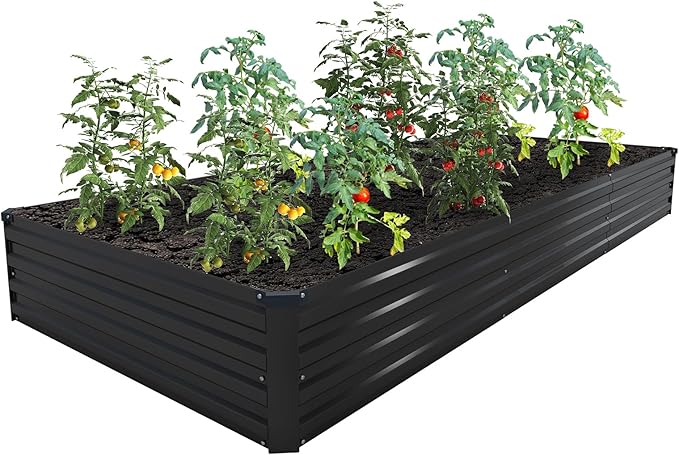 12×4×1FT(2PCS) Galvanized Raised Garden Bed Kit Metal Planter Boxes,Large Outdoor Planters Garden for Planting Vegetables,Flowers,Herbs -Black