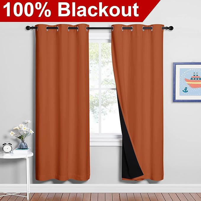 NICETOWN Full Shade Curtain Panels, Burnt Orange, Pair of Thermal Insulated &