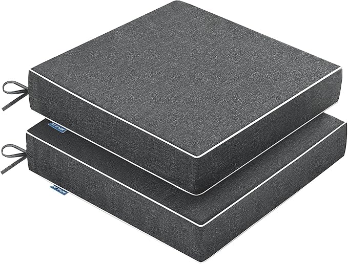 MIULEE Dark Grey Outdoor Chair Cushions Set of 2, 18.5x16x3 Inch Waterproof Patio Seat Cushions for Outdoor Furniture Couch Sofa, 3 Year Color Fastness High Density Foam with Adjustable Ties