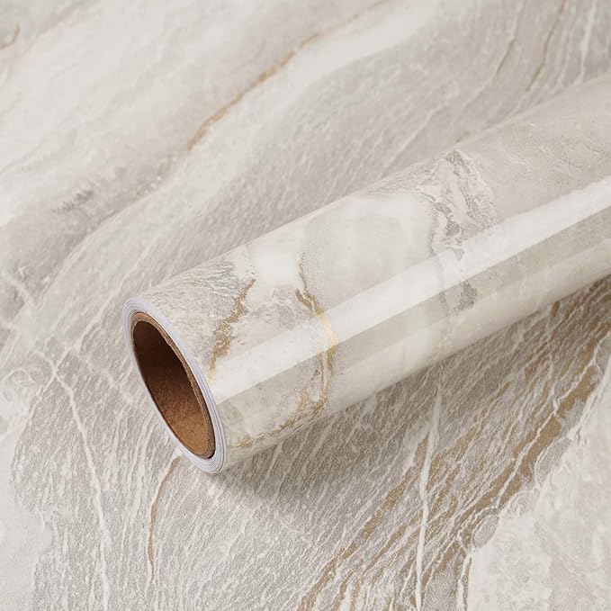 VEELIKE 15.7''x118'' Beige Gold Liquid Marble Contact Paper