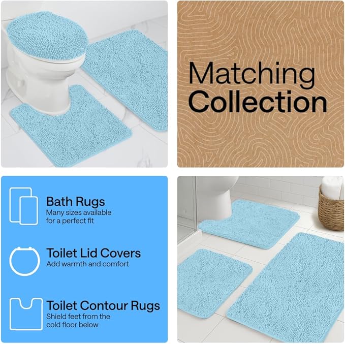 GORILLA GRIP Bath Rug Mat 44x26, Thick Soft Absorbent Chenille, Quick Dry Microfiber Mats, Rubber Backing Washable Shower Floor Rugs, Bathmat Runner, US Designed Bathroom Home Decor Accessories Sky