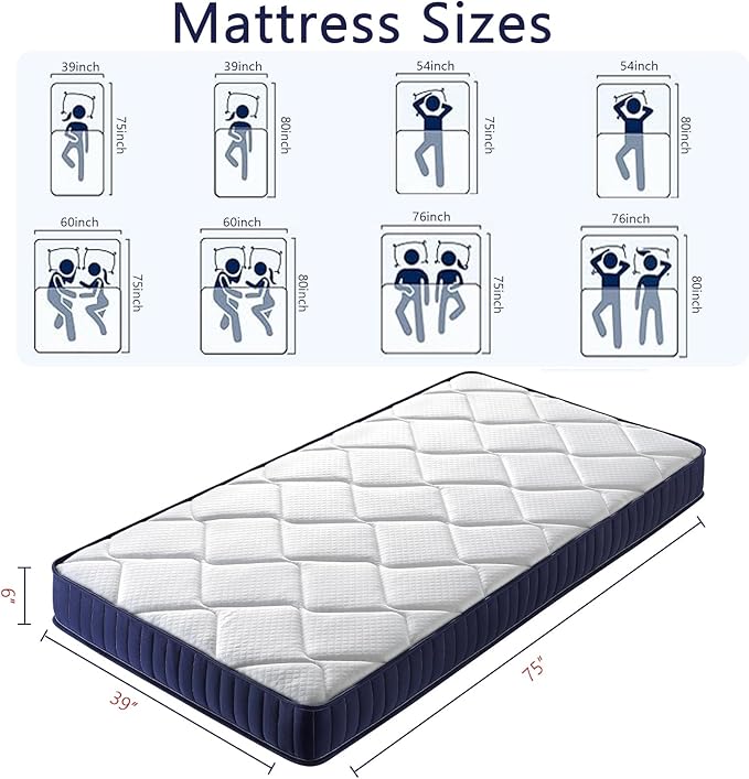 6 Inch Twin Mattress Hybrid Innerspring and Foam Mattress in a Box,Medium Soft Feel,Motion Isolation & Pressure Relief,Cooling Bed Mattress for Twin Bed Frames,CertiPUR-US Certified (Twin)