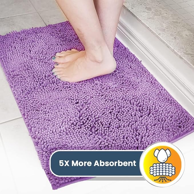 Muddy Mat® | Super Water Absorbent Door Mat Indoor, Microfiber Quick Dry Chenille Entryway Rug, Slip Resistant Front Door Mat, Indoor Mats for Entryway, Machine Washable Pet Rug, Purple 24" x 120"