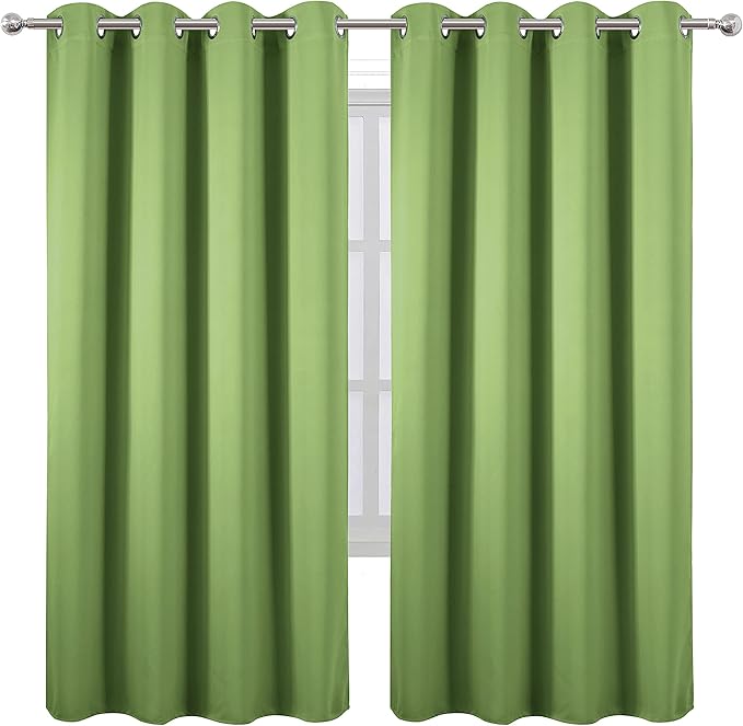 LEMOMO Light Green Thermal Blackout Curtains/52 x 72 Inch/Set of 2 Panels Room