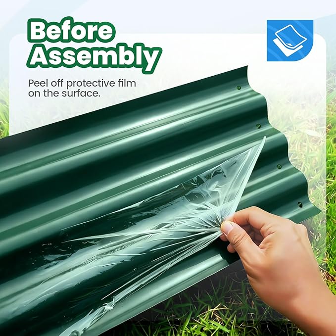 Quictent Galvanized Raised Garden Bed 8x4x1 Ft Metal Planter Box for Vegetables Bottomless for Backyard, 2 Tomato Cages Included, Green 2PCS