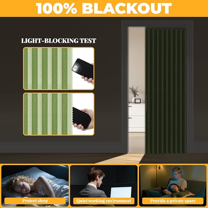 AJAZZ 100% Blackout Magnetic Door Curtain Accordion Door Accordion Doors