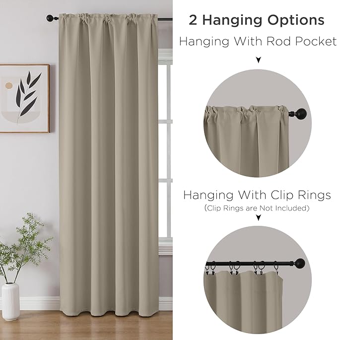 CUCRAF Light Beige Blackout Curtains Customize, Rod Pocket Room Darkening