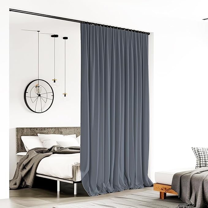 Room Divider Curtains for Ceiling Track Rod, 8.3 ft Wide x 9 ft Tall, Dark Grey