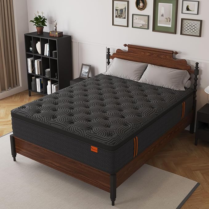 Queen Mattress, 14 Inch Hybrid Mattresses in a Box with Durable Support, Fiberglass Free, Motion Isolation & Individually Poctet, 100 Night Trial, Queen Size, Dark Grey