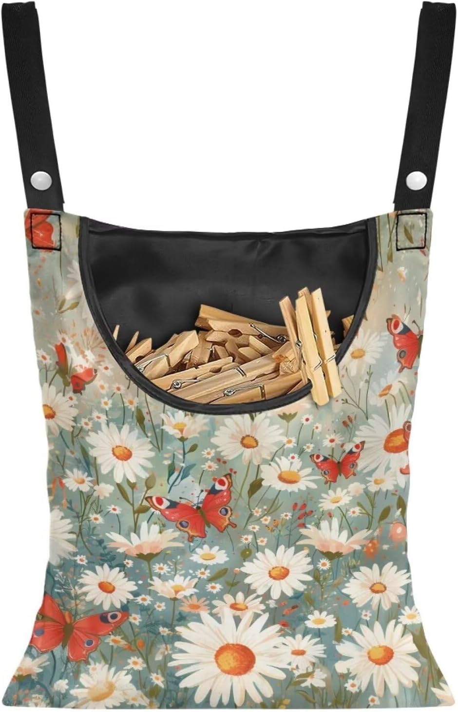 Daisy Clothespin Bag Butterfly Laundry Hanging Storage Organizer Clothes Pin Hanging Bags with Rope Clothespin Holder with an Space-Saving Opening for Clothesline Outdoor