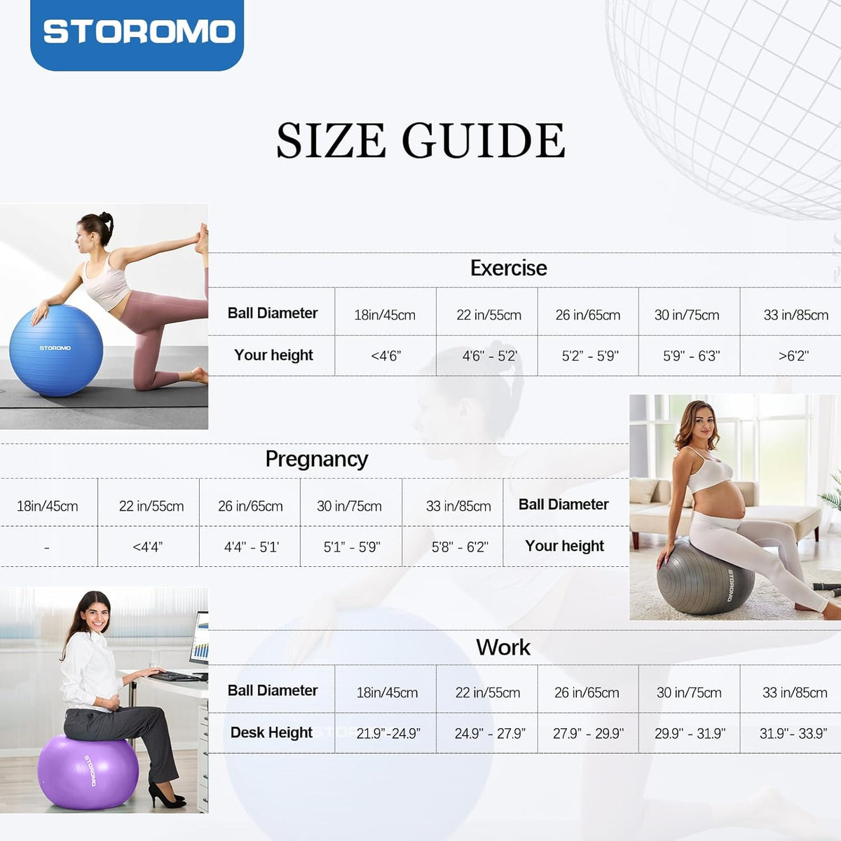 Skiennix Anti-Burst Pregnancy Exercise Ball - Eco-Friendly Stability Ball for Yoga & Labor Support | Includes Pump (45cm-95cm)
