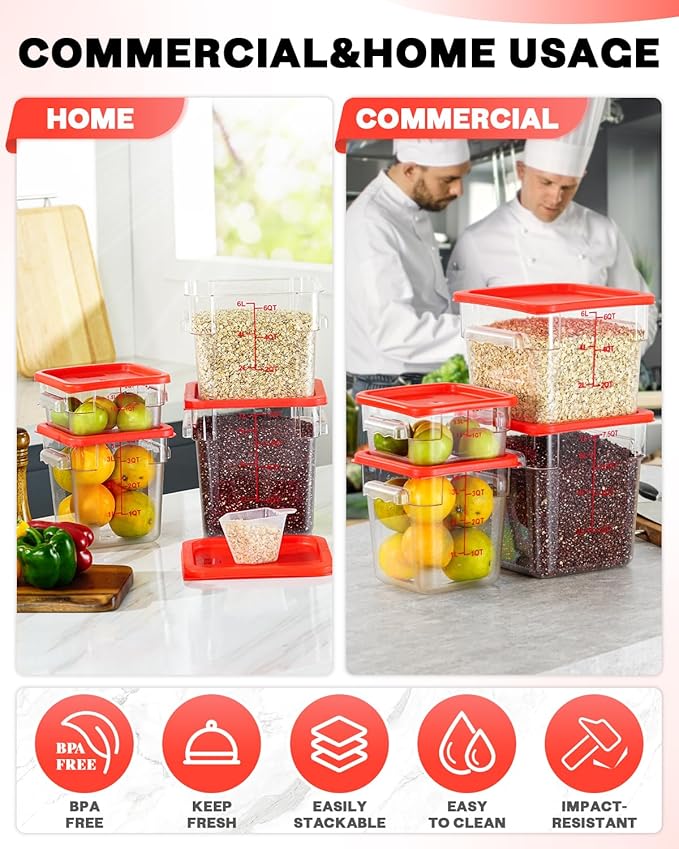 6QT Clear Food Storage Containers: 2 PCS[Food Grade][Hot&Cold Resistant] NSF Food Storage Containers with Lids for Home Restaurant Kitchen Storage Pizza Proof Dough, BPA Free N2