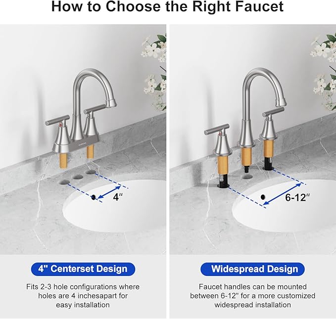 Bathroom Faucets for Sink 3 Hole, Hurran Brushed Nickel Bathroom Sink Faucet with Pop-up Drain and Supply Lines, Stainless Steel Lead-Free Widespread Faucet for Vanity RV, 2 Pack