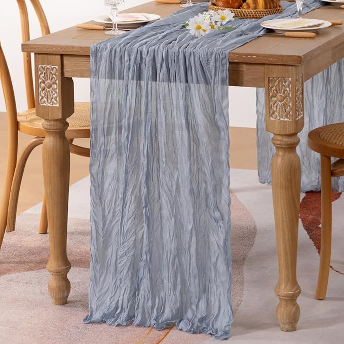 MLMC Grey Table Runner Cheesecloth Table Runner 10ft Sheer Rustic Gauze Cheese Cloth Centerpiece Decor 35x120 Inches for Wedding Party Bridal Shower Birthday Winter Decor