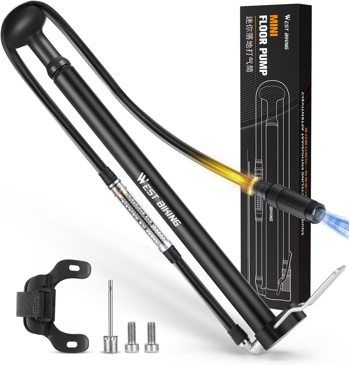 Skiennix Mini Bike Pump - Portable Aluminum Alloy 160PSI Floor Pump for Presta & Schrader Valves | Lightweight Design