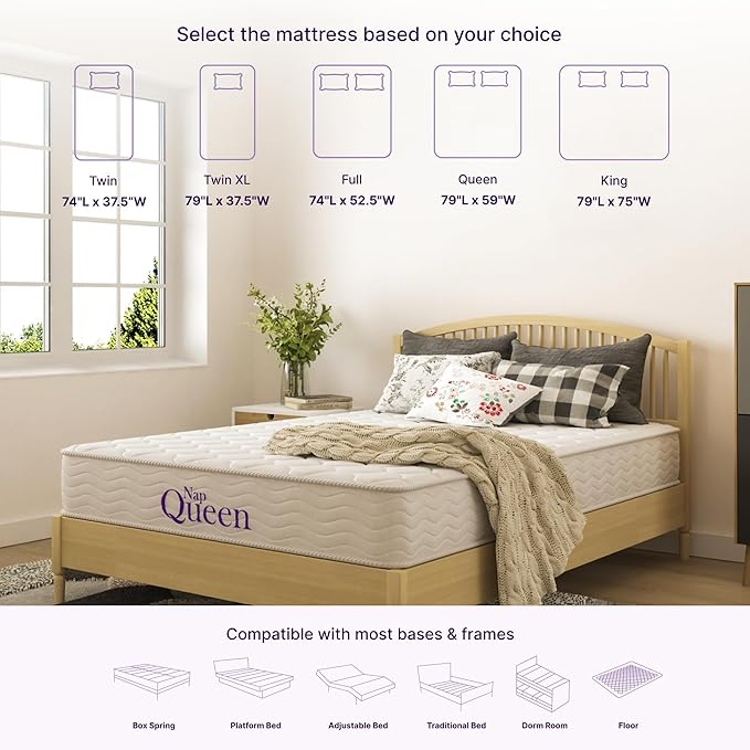 NapQueen Twin-XL Mattress, 6 Inch Elsa Innerspring Medium Feel, CertiPUR-US Certified, Twin-XL Bed Mattress in a Box, Fiberglass Free, White