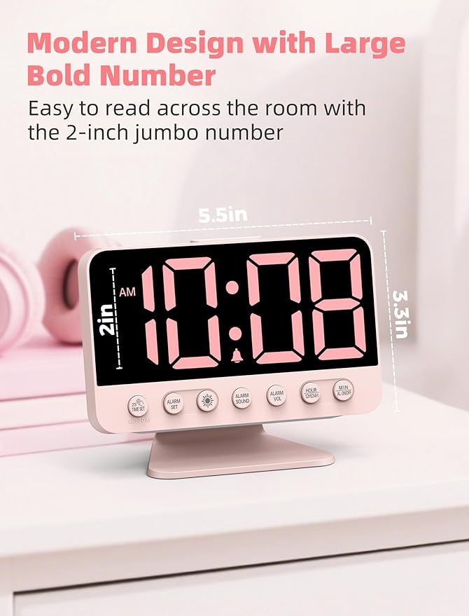 Odokee Digital Alarm Clocks for Bedrooms: Large Bold Number 5 Brightness Dimmer