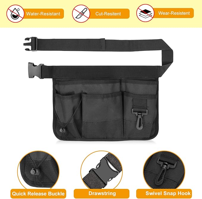 Gardening Tool Waist Bag Belt Heavy Duty Oxford Tool Apron with 7 Pockets of Different Sizes and Depth (Black)