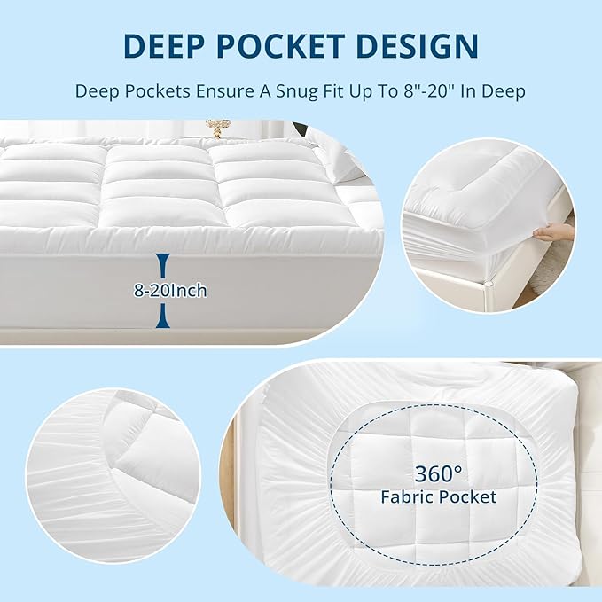 YUGYVOB Queen Mattress Topper Extra Thick, Cooling, and Breathable Mattress Pad 8-21" Deep Pocket Soft Down Alternative Fill