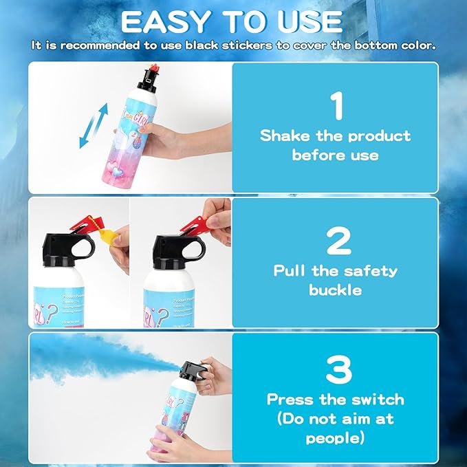 Gender Reveal Fire Extinguisher, 2 Pack Baby Boy Gender Reveal Ideas Party Decor, Biodegragable Gender Reveal Party Supllies (Large)