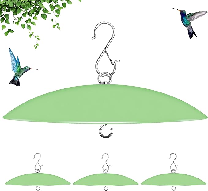 13" Bird Feeder Rain Guard, Hummingbird Feeder Shade Dome Cover, Hanging Baffle for Bird Feeder Pole,Smart Birds Feeder's Umbrella(Light Green), 4 Pack