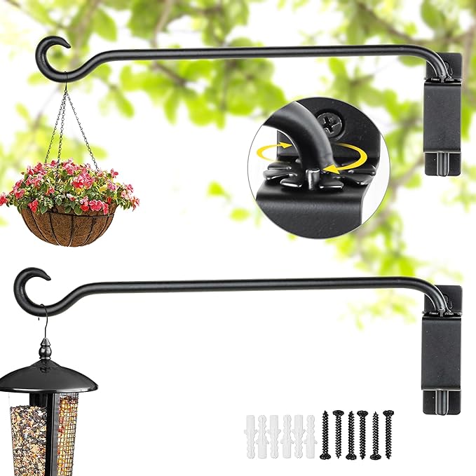 Qiang Ni Plant Hanger Outdoor: 16 Inch Bird Feeder Bracket for Garden Patio Decor - 2 PCS Swivel Adjustable Wall Mount Plant Hook for Hanging Flower Baskets