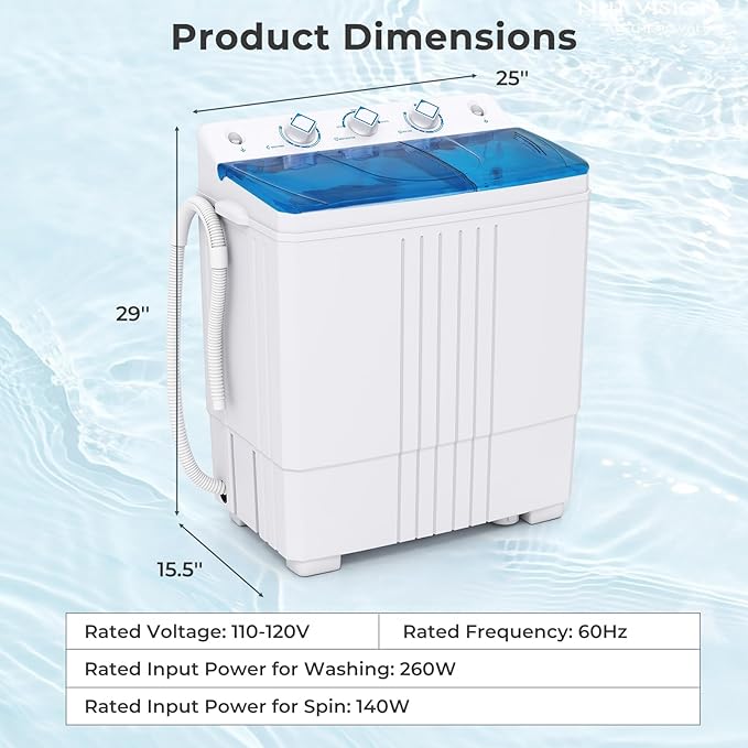 Giantex Portable Washing Machine, 20 LBS Washer & Spinner Combo with Built-in Drain Pump & Time Control, Compact Twin Tub 12 LBS Washing & 8 LBS Spin Drying for Apartment Dorm RV (Blue+White)