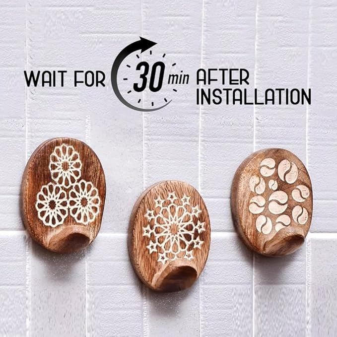 Indian Shelf 6 Lb Decorative Wood Adhesive Wall Hooks–Boho Peel and Stick Hooks