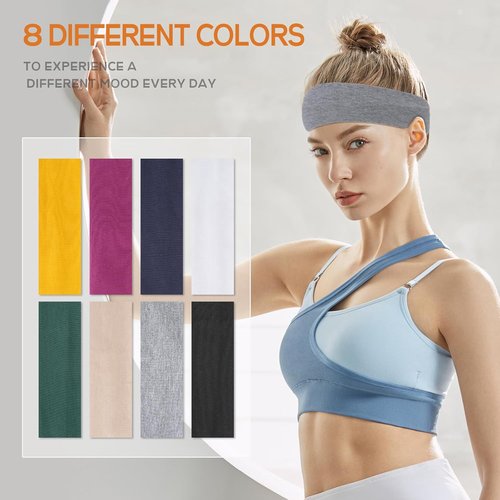 Buyisgle Workout Headbands for Women - 8PCS Non-Slip Elastic Hair Bands for Yoga, Running & Gym