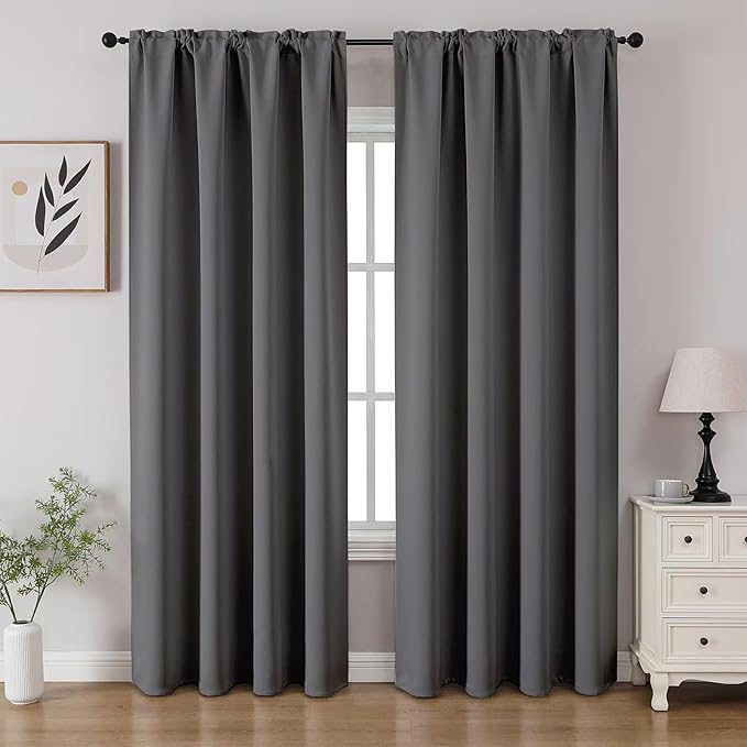 CUCRAF Light Grey Blackout Curtains 108 inch Length 2 Panels Set, Rod Pocket