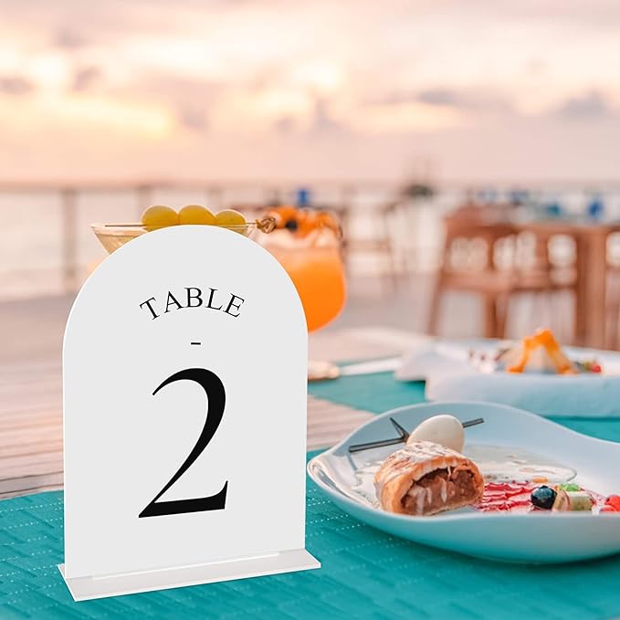 JOYIT Arch Wedding Table Numbers 1-40 with Stands – Double-Sided Printed 5" X 7" Acrylic Signs with White Background Black Text, Perfect Acrylic Table Numbers for Wedding Receptions, Parties, Anniversaries, and Events