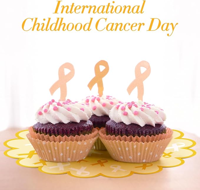 100 Pcs Childhood Cancer Awareness Items 13.5" Scalloped Childhood Cancer Awareness Paper Placemats Gold Ribbon Place Mats for Fundraisers Charity Survivor Fighter Party Supplies