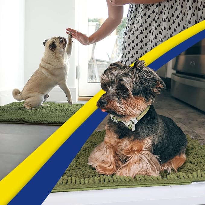 Muddy Mat® | Super Water Absorbent Door Mat Indoor, Microfiber Quick Dry Chenille Entryway Rug, Slip Resistant Front Door Mat, Indoor Mats for Entryway, Machine Washable Pet Rug, Army Green 24" x 72"
