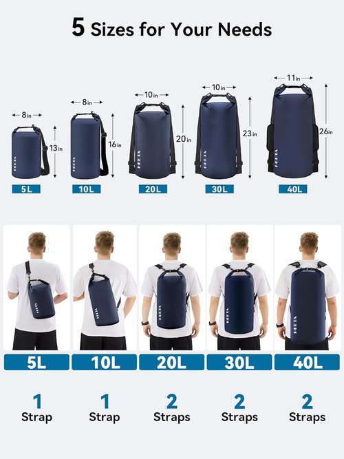 HEETA Waterproof Dry Bag - Lightweight Roll Top Storage Backpack with Emergency Whistle | 5L/10L/20L/30L/40L for Travel, Kayaking, Camping