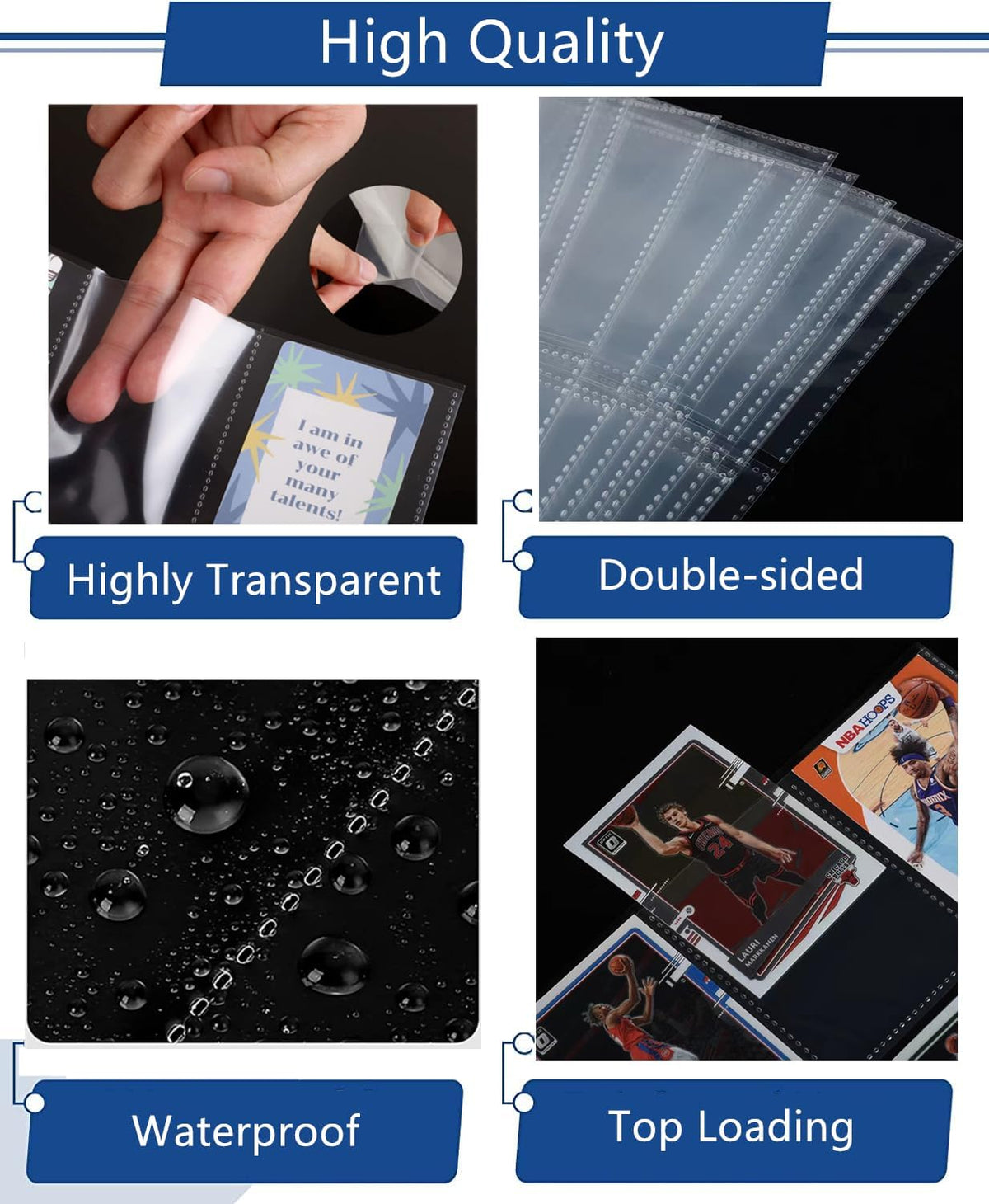 Skiennix 900 Pockets Binder Sheets - Top Loading Trading Card Pages for 3 Ring Binders | Double-Sided Clear Sleeves